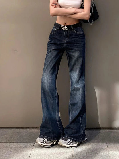 Classical Gyaru Japanese Jeans Harajuku Y2k Low Rise Flare Denim Pants 2000s Bellbottom Trousers Kpop