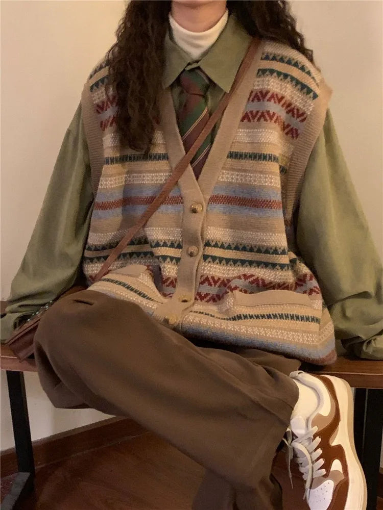 Autumn Lazy Vneck Sweater Vest Korean Loose Knitted Cardigan Y2k Egirl Slim Fit Sleeveless Tops