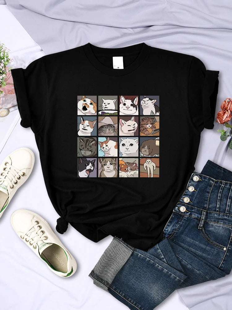 Animal Dog Cat Printing Tee Shirts Summer Clothing Harajuku Sport Style Tops Multicolor Female T-shirt