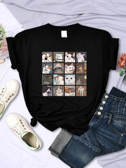 Animal Dog Cat Printing Tee Shirts Summer Clothing Harajuku Sport Style Tops Multicolor Female T-shirt