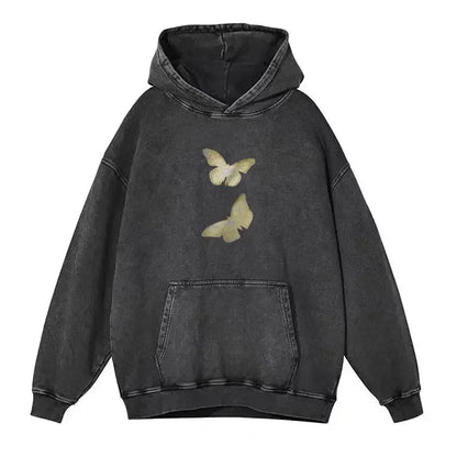 Butterflies Print Black Hoodie Harajuku Oversized Pullover Sweatshirts Maillard Reaction Cotton Clothes