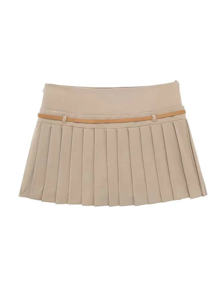 Skirts High Waist Pleated Skirt With Belt Female Aline Skirts With Lining Shorts