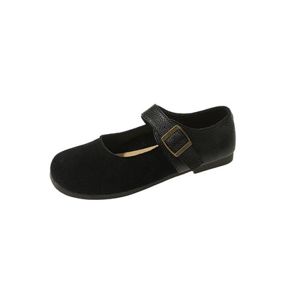 Designer New Leather Buckle Low Heel Mary Jane Shoes Spring Autumn Soft Sole Flat Shoes for