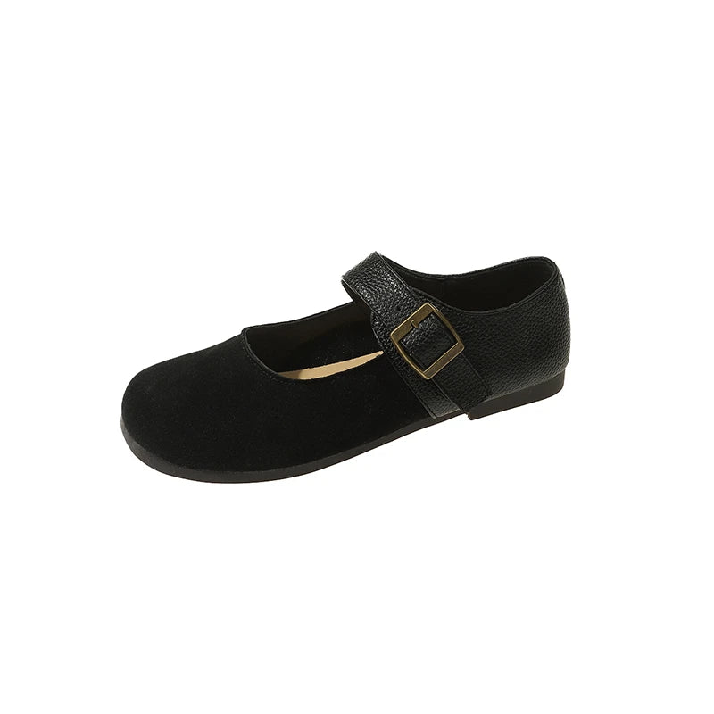 Designer New Leather Buckle Low Heel Mary Jane Shoes Spring Autumn Soft Sole Flat Shoes for