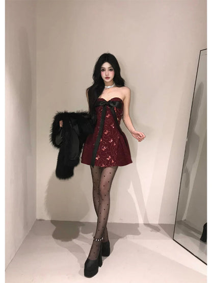 Dresses Strapless Bow Spring New Ball Gown Mini Dress Party Clubwear Backless Slim