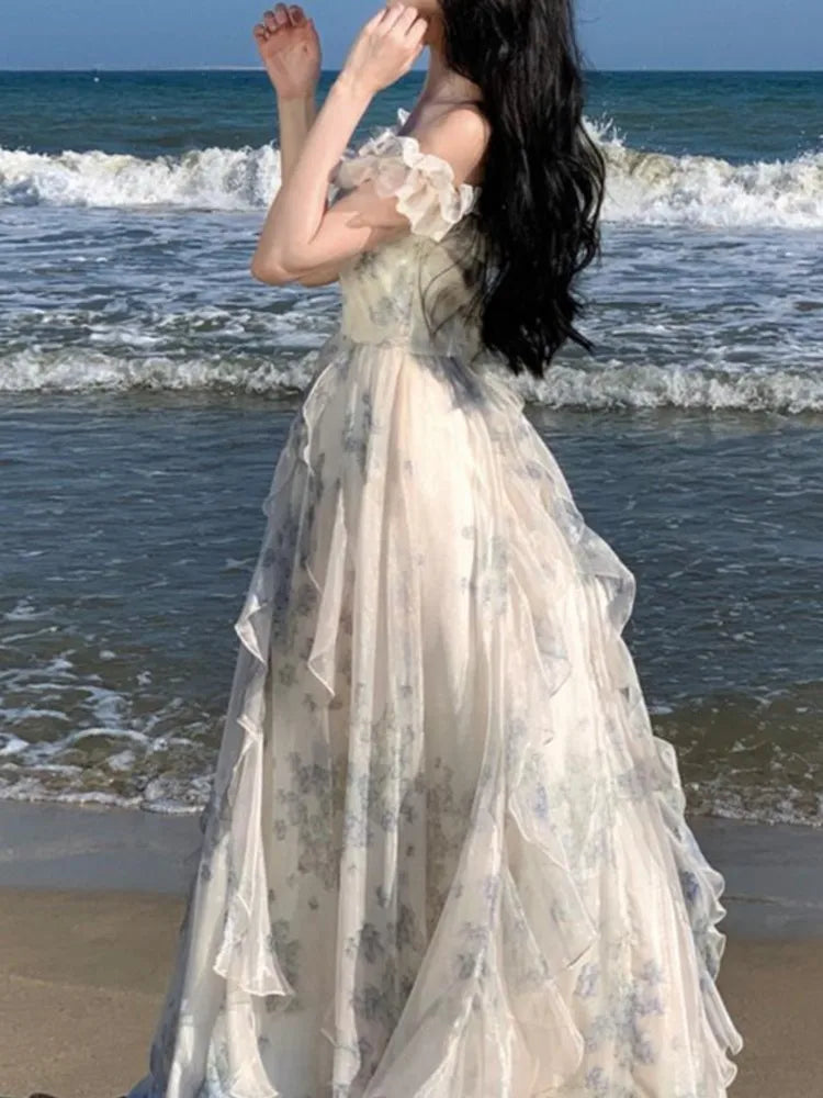 Summer Midi Dress Aline Ruffles Beach Holiday Clothes Female Robe Vestidos New