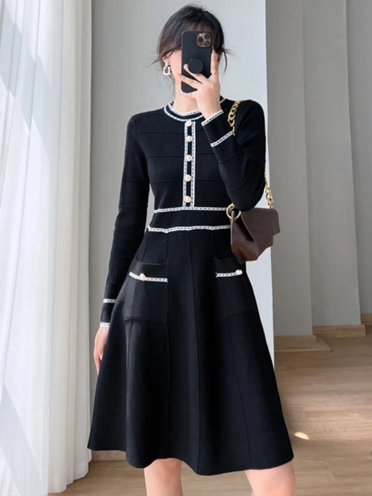 Spring Party Dresses Slim Knitted Midi Dress A-line Lady Korean Autumn Vestidos Mujer