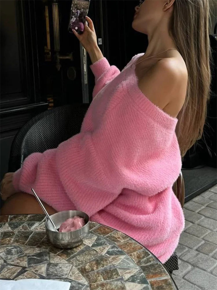 Autumn Oversized Sweater Pullover ’s Off-shoulder Loose Patchwork Female Sweater
