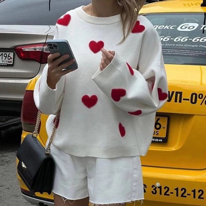 Kawaii Loose Sweater Pullover for Long Sleeve High Street Printed Camisola Female Patchwork Sweater