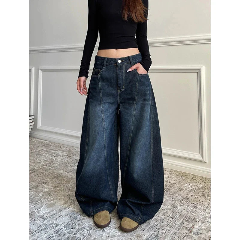 Baggy Wide Leg Denim Trouser Cool Girl High Waisted Pants Female Straight Loose Jeans