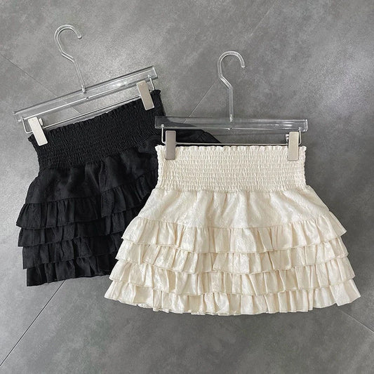 Y2k Ruffles Mini Skirts Sweet Kawaii High Waist Lace a Line Skirt Summer Korean Black Ball Gown Skirts