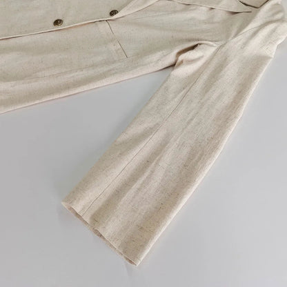 Textured Suits for Double Breasted Long Sleeve Outerwear+raw Hem Shorts Sets Two-piece Set