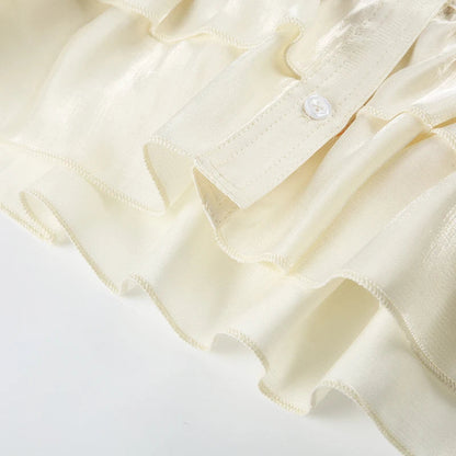 Peter Pan Collar Tiered Aline Blouse Sweet Slimming Back Tieup Bow Shirts Short Sleeve Top Summer