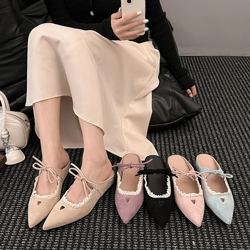 Designer Summer Pointed Toe Mules Slippers Dress Street Style Slip on Shoes