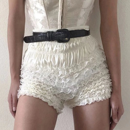 Fairy Coquette Lace Trim Bloomer Shorts Ruffles Multi-layers Pettipants 00s Retro Kawaii Y2k Frilly Pants