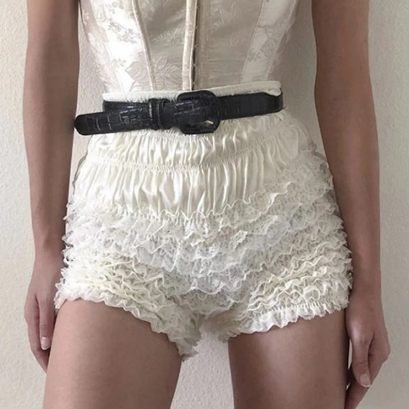 Fairy Coquette Lace Trim Bloomer Shorts Ruffles Multi-layers Pettipants 00s Retro Kawaii Y2k Frilly Pants
