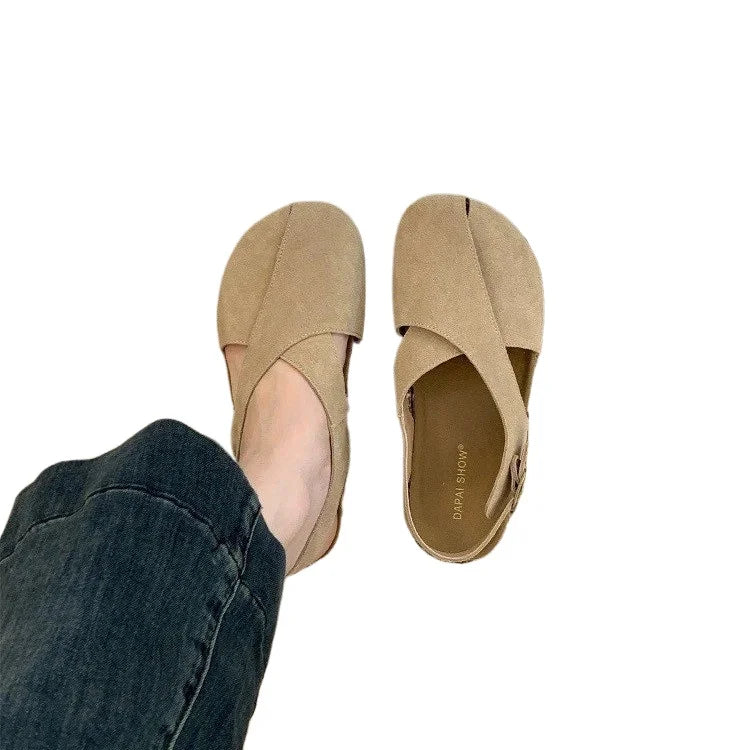 Summer Flats Sandals Platform Shoes Suede Designer Buckle Slippers Brand New Walking Slingback Sandalias Mujer