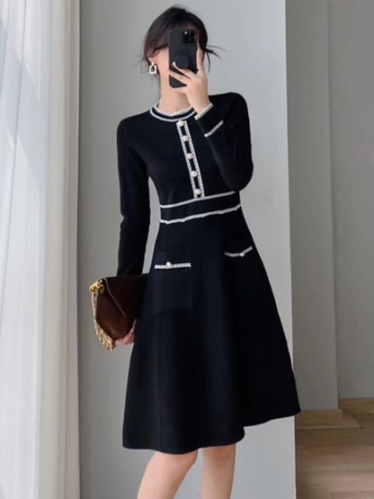 Spring Party Dresses Slim Knitted Midi Dress A-line Lady Korean Autumn Vestidos Mujer