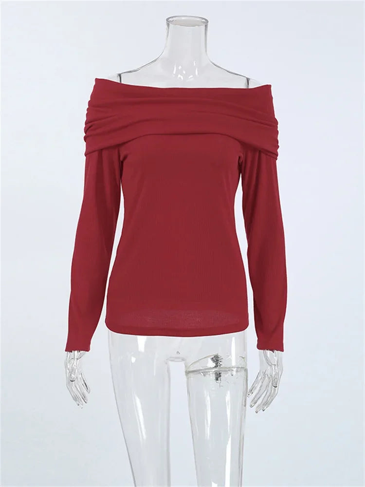 Knit Sweater Pullover Top for Off-shoulder Slim High Waist Cropped T-shirt Female Knitwear Pullover