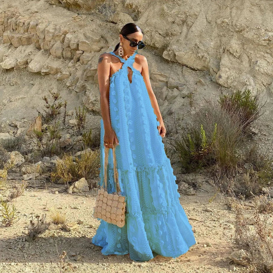 Flower Splice Baggy Maxi Dresses for Autumn New Loose Hollow Out Princess Dress Party Party Evening Dress