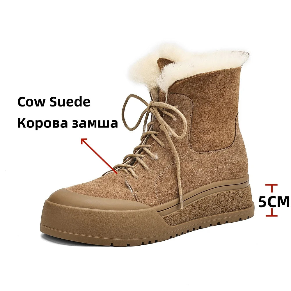 Wool Snow Boots Flats With Platforms Crosstied Ankle Boots Round Toe Fur Short Winter Warm Boots Shoes