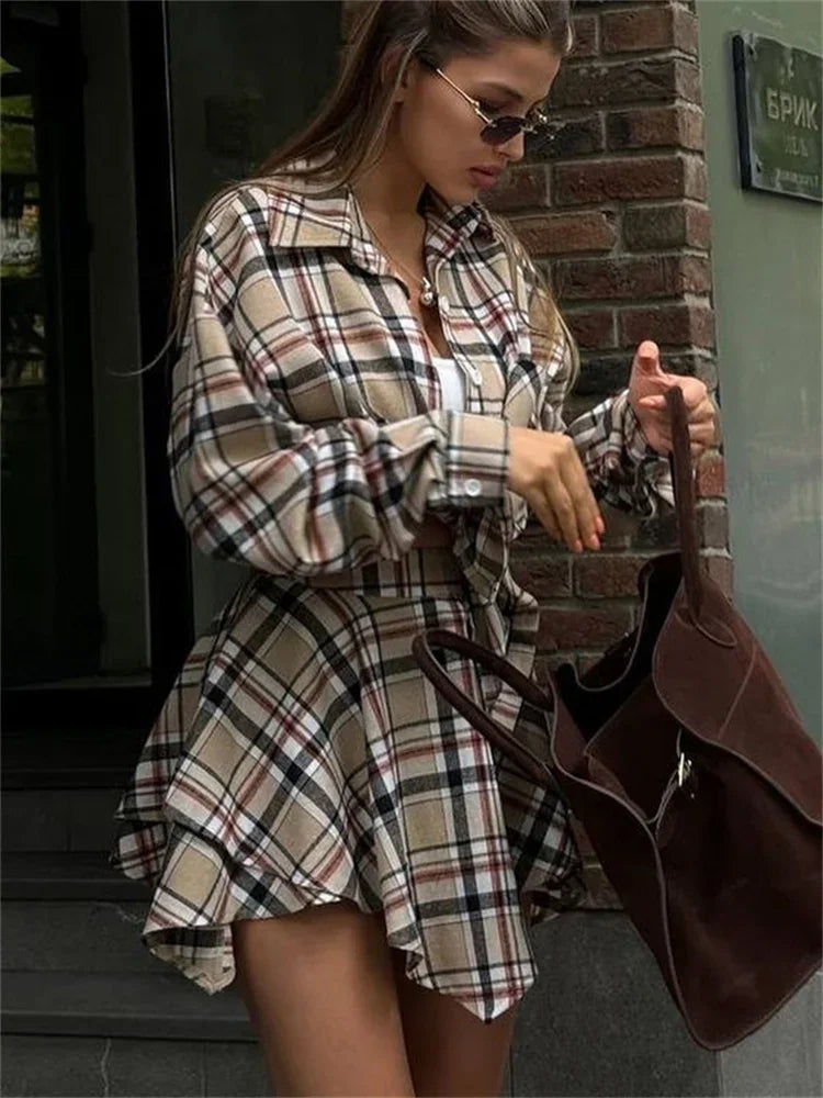 Contrast 2 Piece-set Skirt for Long Sleeve Slim Patchwork Coat and High Waist Skirt Outfits Clothes