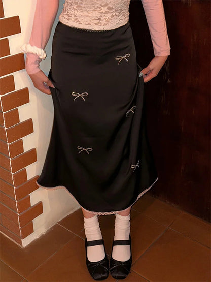 Black Long Skirt Y2k Harajuku 2000s Skirts Korean 90s Oversize High Waist Skirts