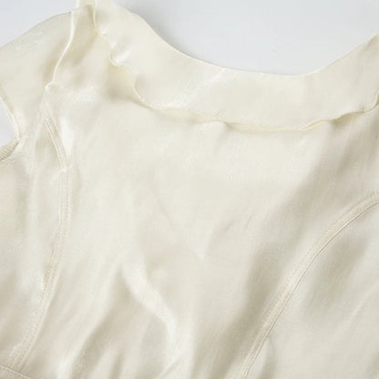 Peter Pan Collar Tiered Aline Blouse Sweet Slimming Back Tieup Bow Shirts Short Sleeve Top Summer