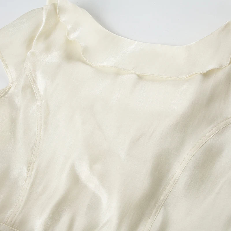 Peter Pan Collar Tiered Aline Blouse Sweet Slimming Back Tieup Bow Shirts Short Sleeve Top Summer