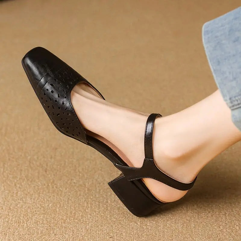 Sandals Square Toe Thick Heels 3.5cm Buckle Strap Breathable Small Size 31 32 33 Sweet Daily Shoes