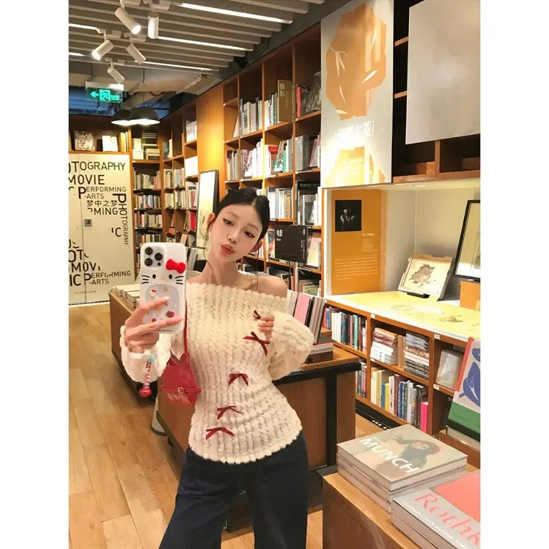Y2k Knitted Sweater Long Slleve Korean Design Knit Pullovers 2000s Party Autumn Jumper