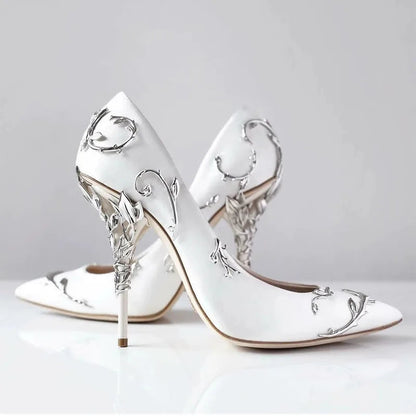 Metallic Accessories Ultrahigh Pointedtoe Pumps Satin Nightclub Shoes Catwalk Stiletto Shaped Heel Wedding Heels