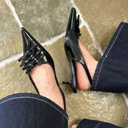 Bowknot Designer Kitten Heel Sandals Summer High Heels Female Shallow Pointed Toe Pumps Dress Shoes