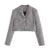 Retro French Style Green Check Plaid Weavon Cropped Blazer Notched Metal Buckle Buttons High Waist Suit Short Coat Outwear