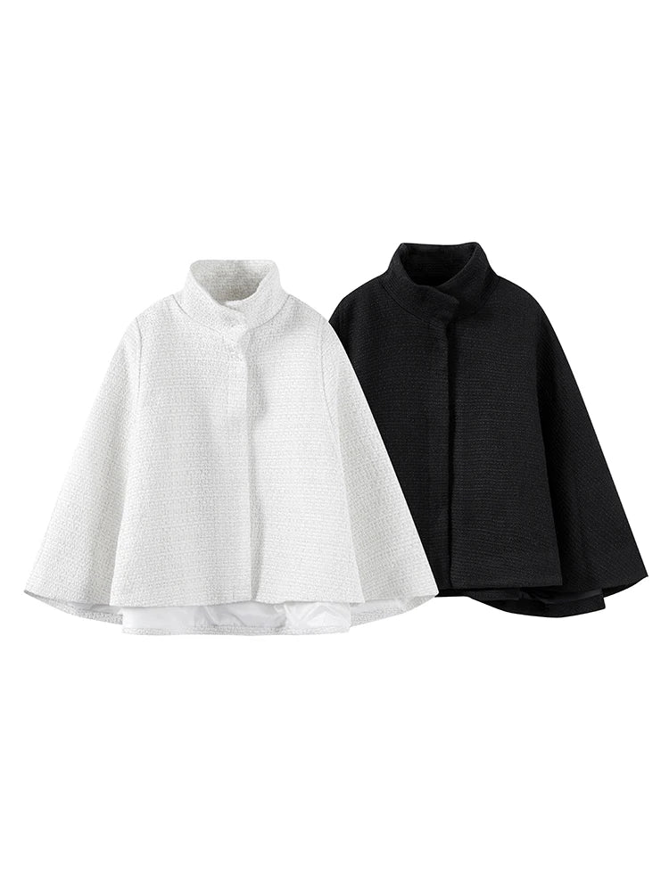 Cloak Loose High Neck a Line Hidden Button Coats Female Spring New Soft Cloaks Lady