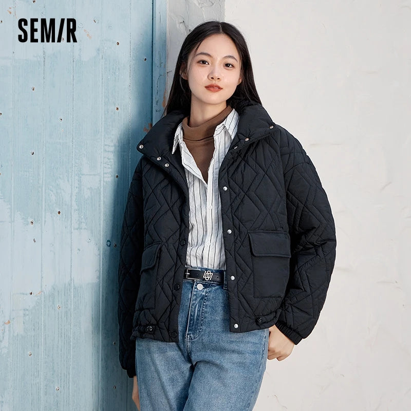 Cotton Clothing Stand Collar Loose New Winter Texture Rhombus Cotton Coat