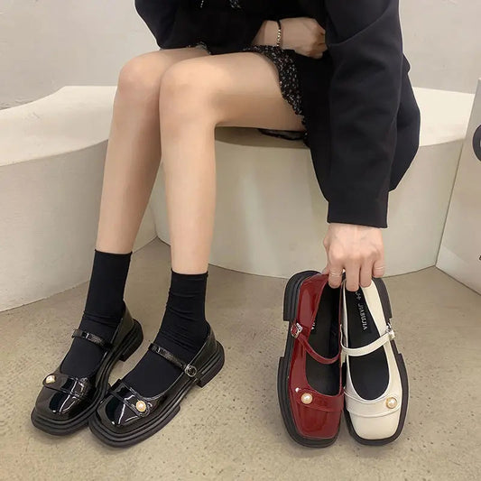 Summer Footwear Red Mary Jane Japanese Style Lolita Pearl Gothic Shoes for Woman Black on Offer Lastest a