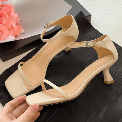 Thin High Heel Sandals Narrow Band Open Toe Ankle Strap Summer Heeled Dress Pumps Shoes for