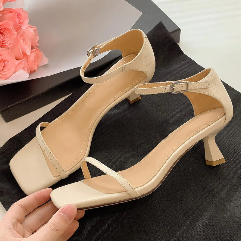 Thin High Heel Sandals Narrow Band Open Toe Ankle Strap Summer Heeled Dress Pumps Shoes for