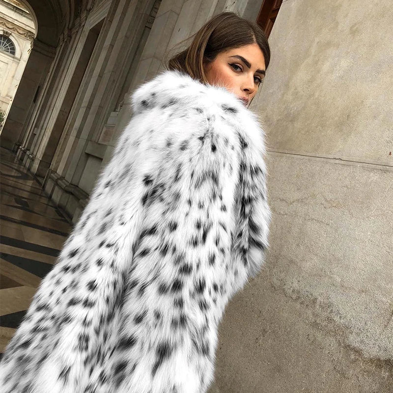 Brand Fluffy Furry Leopard Faux Fur Coats Winter Long Belted Overcoats Fox Fur Coats Outerwear