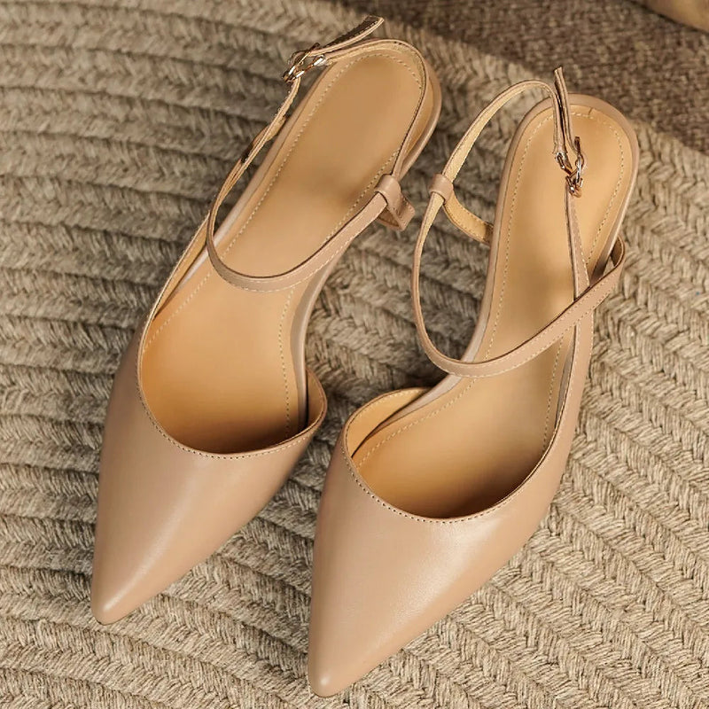 Genuine Leather Thin High Heel Pointed Toe Ankle Strap Summer Pumps Evening Dress Sandals Shoes for