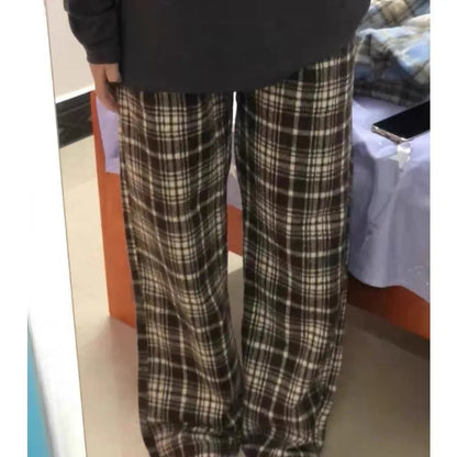 Woolen Plaid Pants Autumn Winter Korean Harajuku Baggy Check Loose Trousers 90s Aesthetic New
