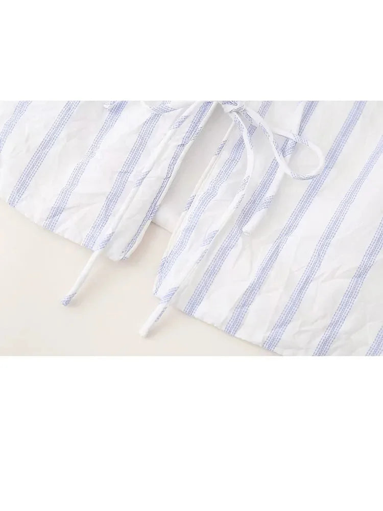 Summer Woman Stripe Vneck Tank Tops Sleeveless Slim Laceup Vests Female Cropped Waistcoat