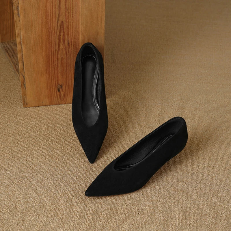 Real Sheep Leather Dress Shoes Leopard Pointed Toe Slip on Pumps