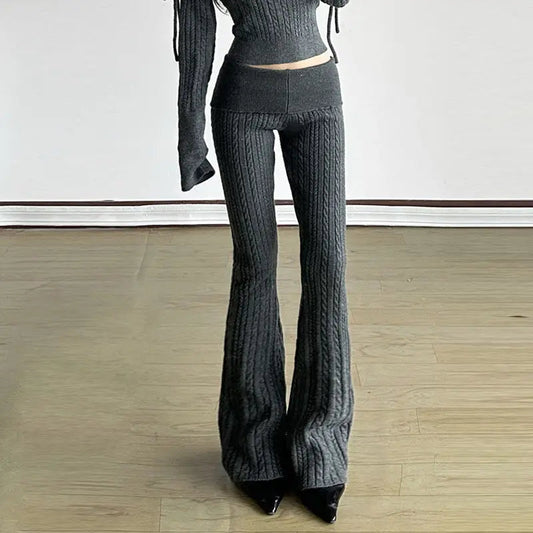 New Style Knitted Pants Lowwaisted Slimfitting Bootcut Pants Autumn Winter Style Versatile Hot Girl Woolen Pants