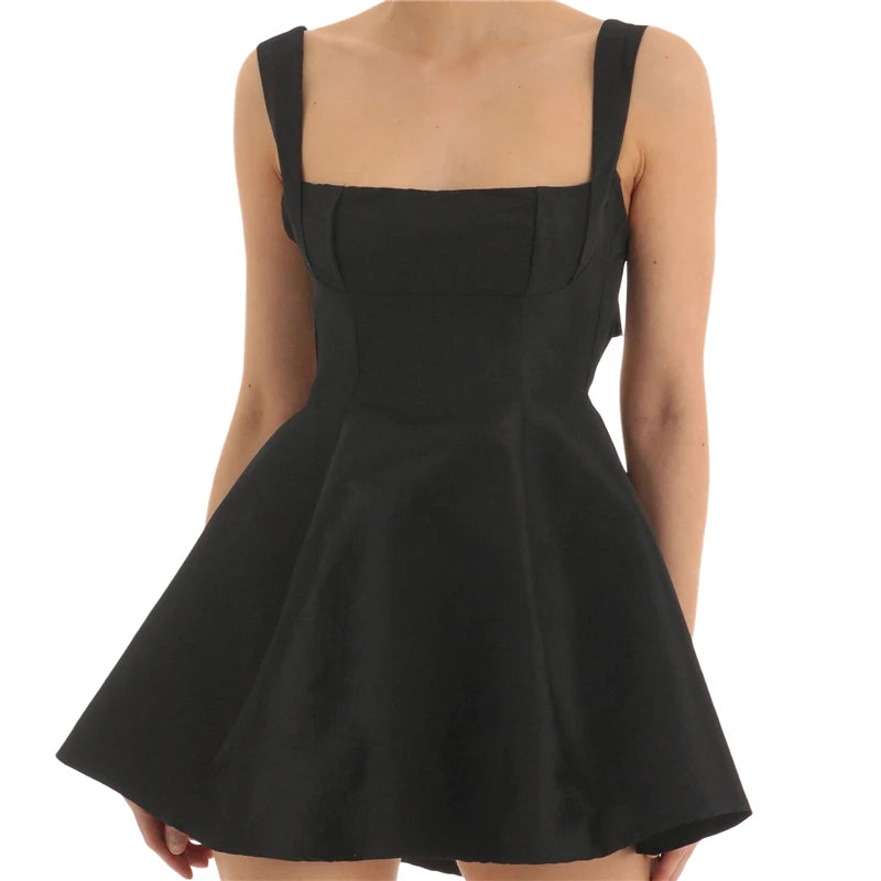 Satin Dress for Summer Color Square Collar Sleeveless Backless a Line Mini Dress Party Dresses