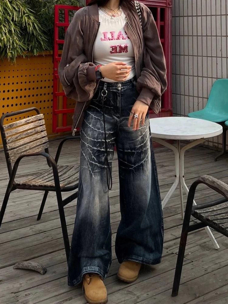Y2k Baggy Jeans Harajuku Straight Do Old Wide Leg Full Length Denim Pants Hip Hop Causal Trousers