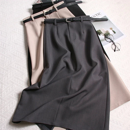 Spring Simple Long Skirts Aline Korean High Waist Faldas Mujer Office Lady Retro Skirt