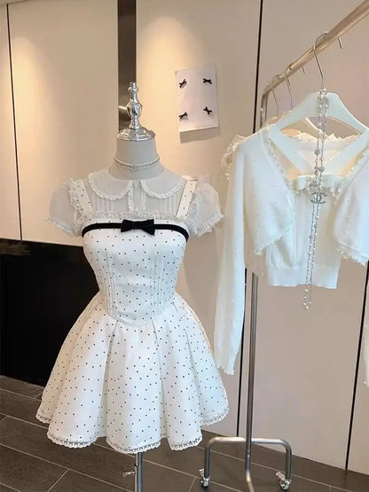Summer Kawaii New Two Piece Set Chiffon Blouse+sleeveless Strap Dress Female Lolita Japanese Princess Suit