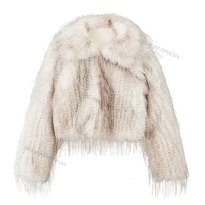 Exclusive Designer Winter Gradient Faux Peacock Fur Coat Furry Tassels Fur Jackets Y3k Outerwears